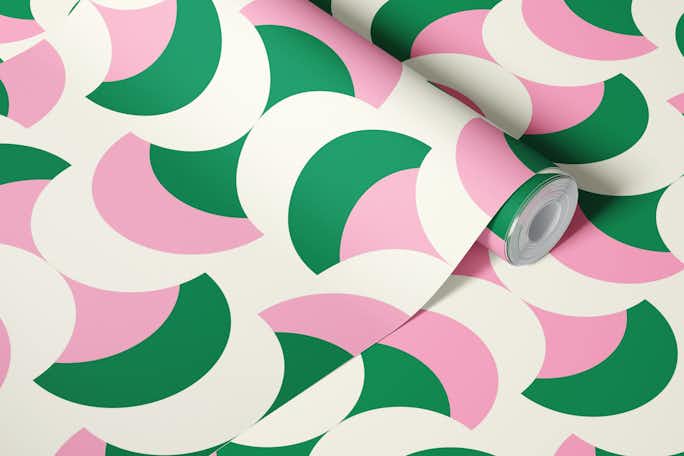 Green pink retro abstraction / 3007 Awallpaper roll