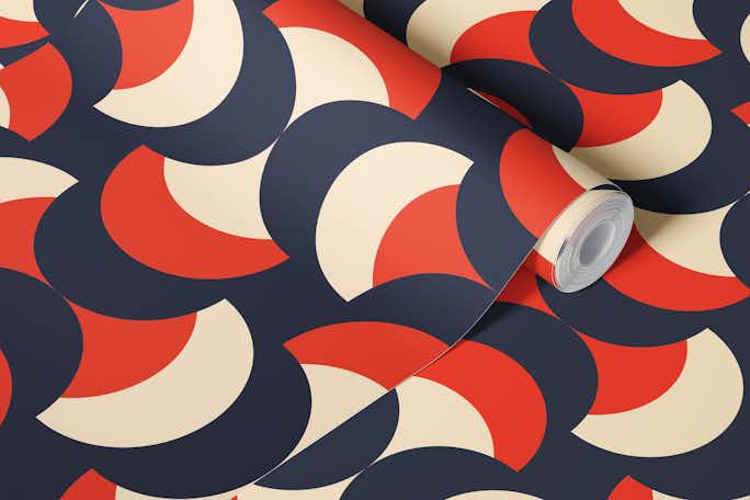 Navy orange retro abstraction / 3007 Fwallpaper roll