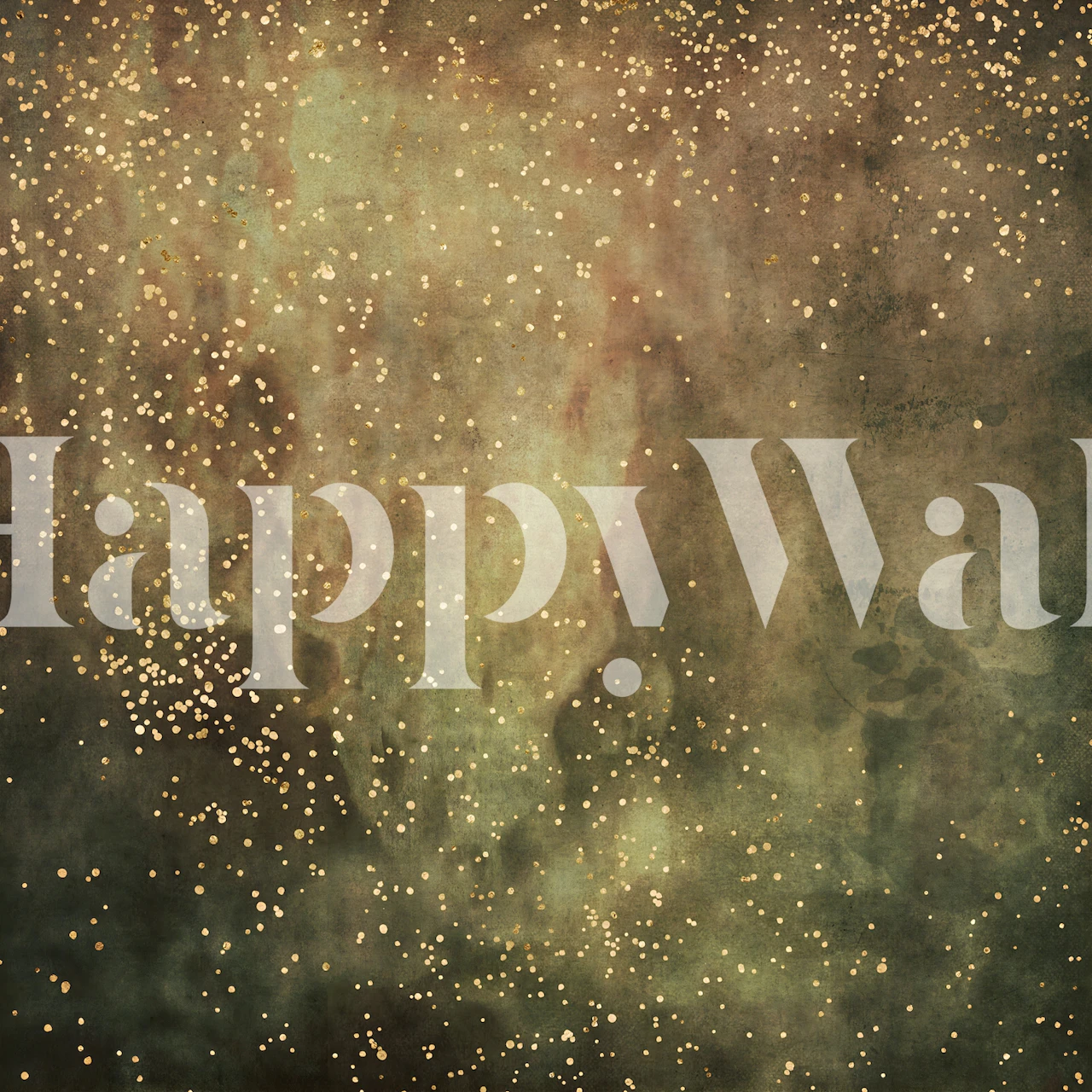 Olive green galaxy background with gold star accents wallpaper