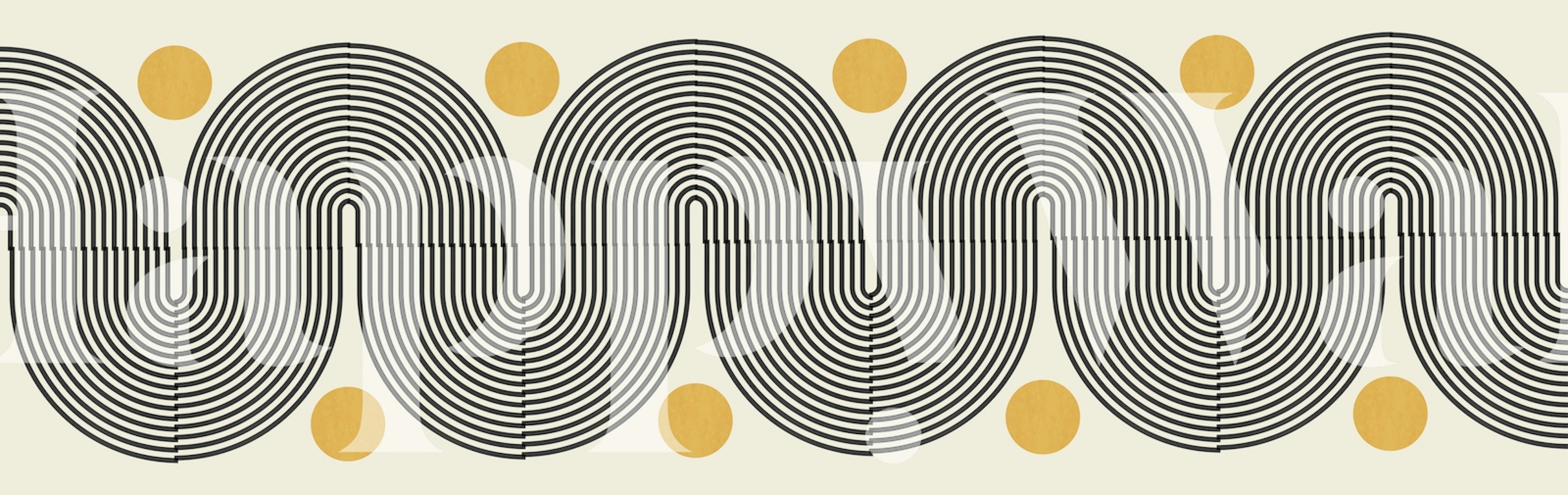 Abstrakcyjna fototapeta z półokrągłymi liniami i wzorem metalicznych kółek