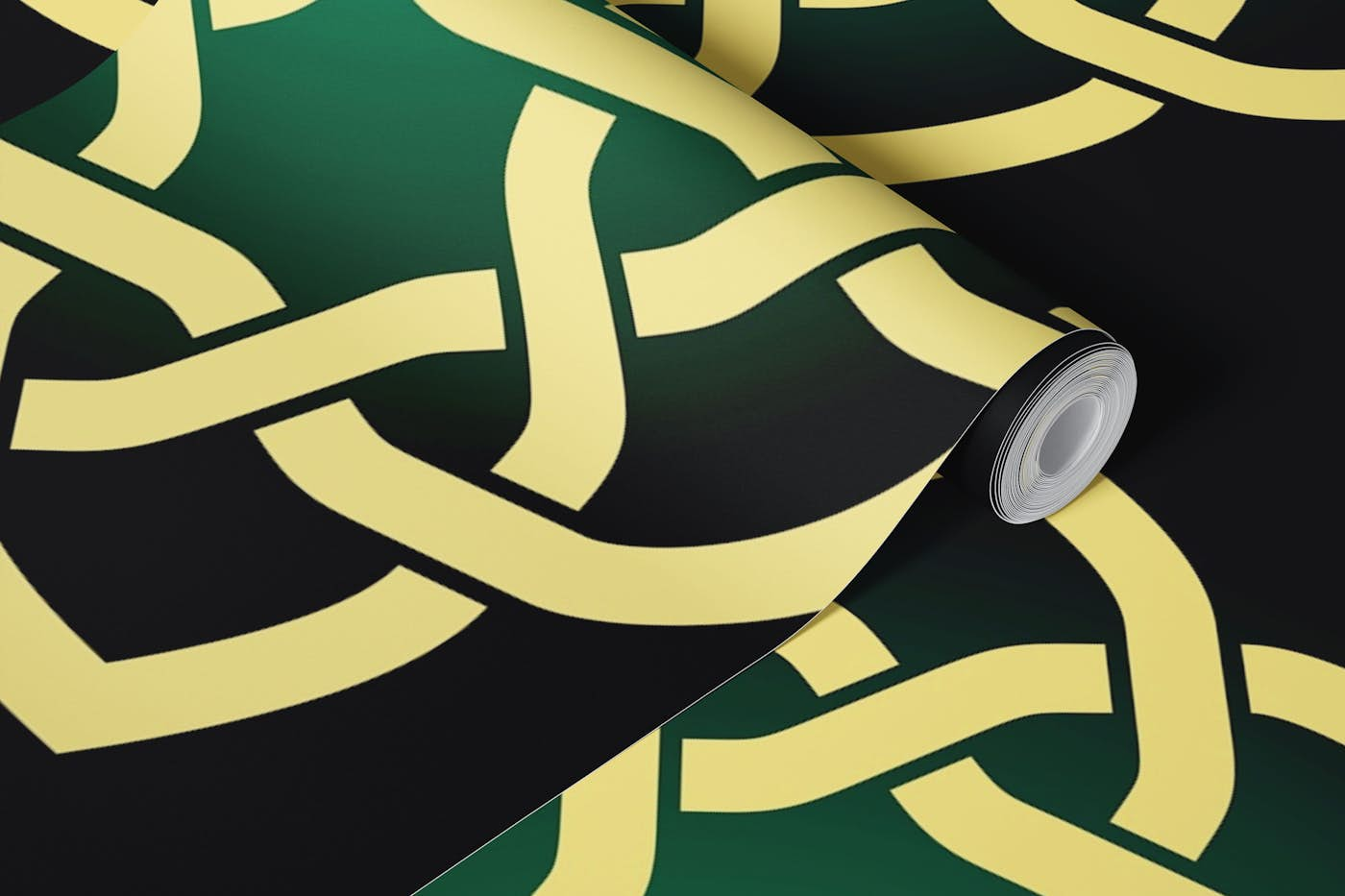 Gold and Green Celtic Knot Pattern wallpaper roll