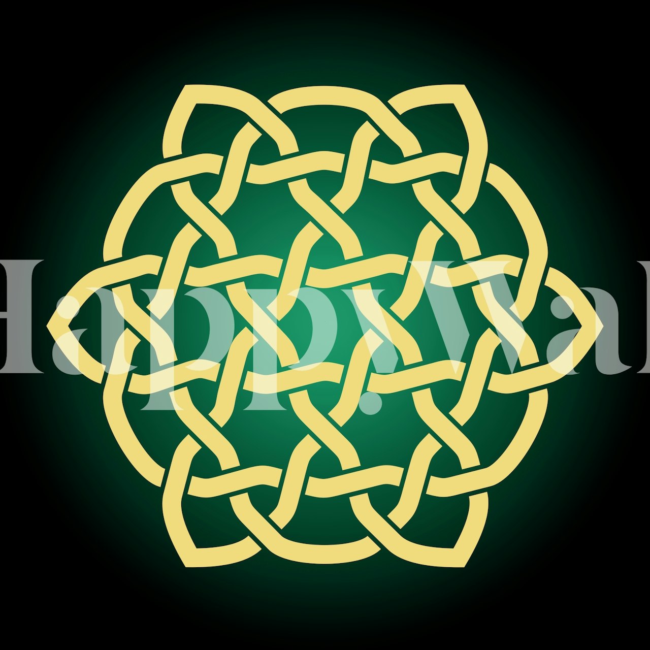 Papel tapiz patrón Celtic knot en black, green, gold