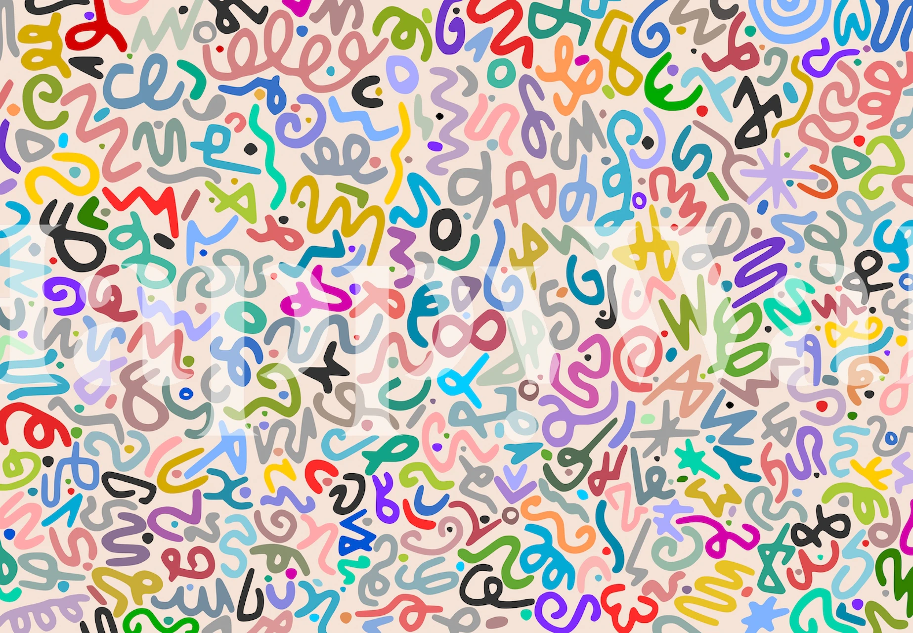 Colorful abstract shapes and swirls on a light background wallpaper