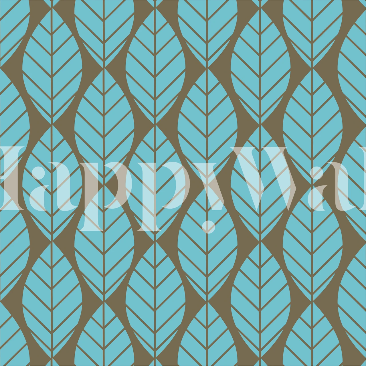 Tapeta Mocha Brown Aqua Leaves w pokoju