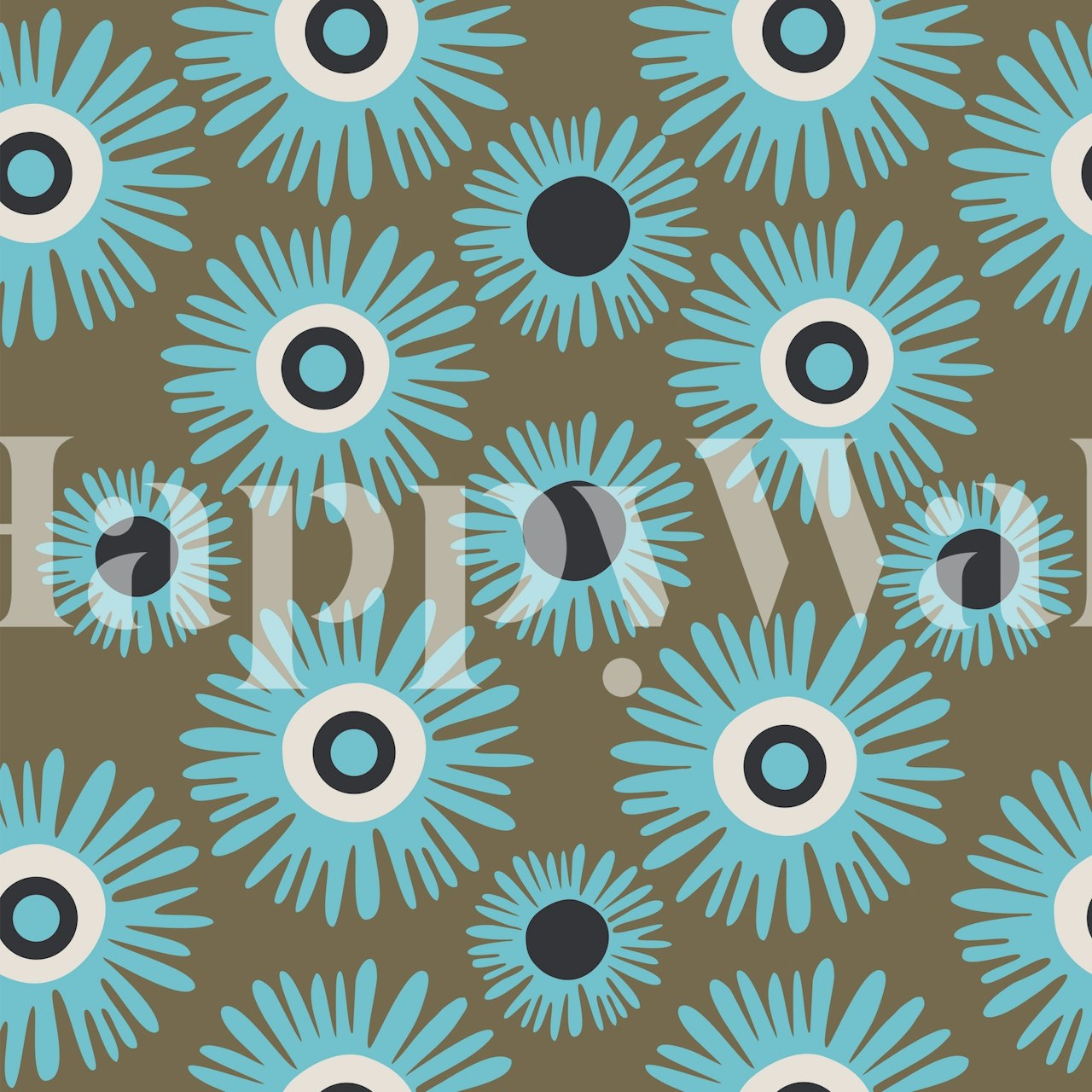 Jumbo aqua blue flower pattern on brown background wallpaper