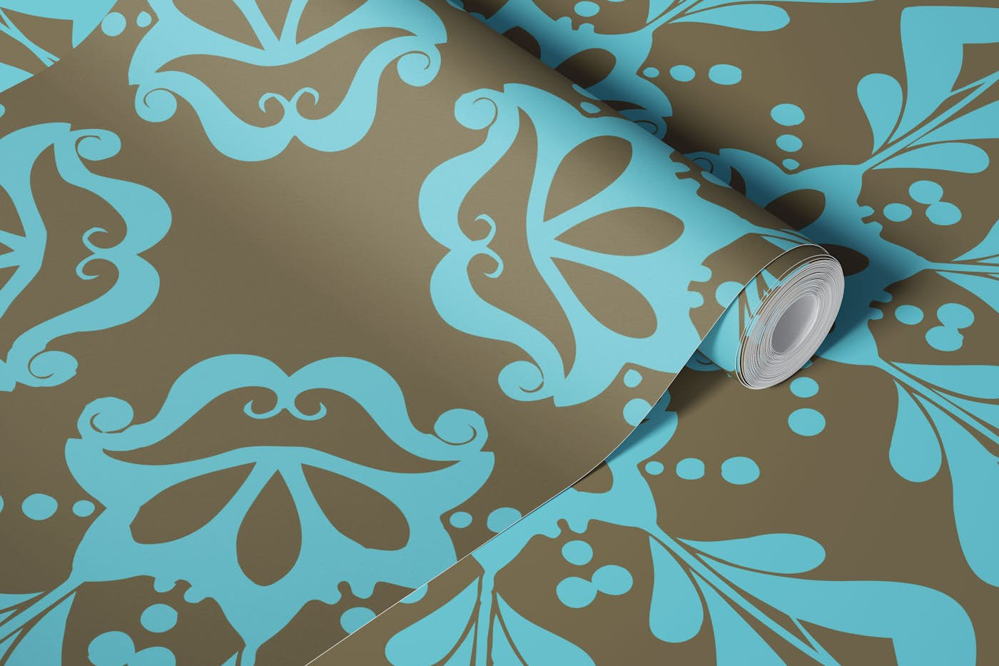 Brown Mocha Aqua Blue Turkish Oriental wallpaper roll