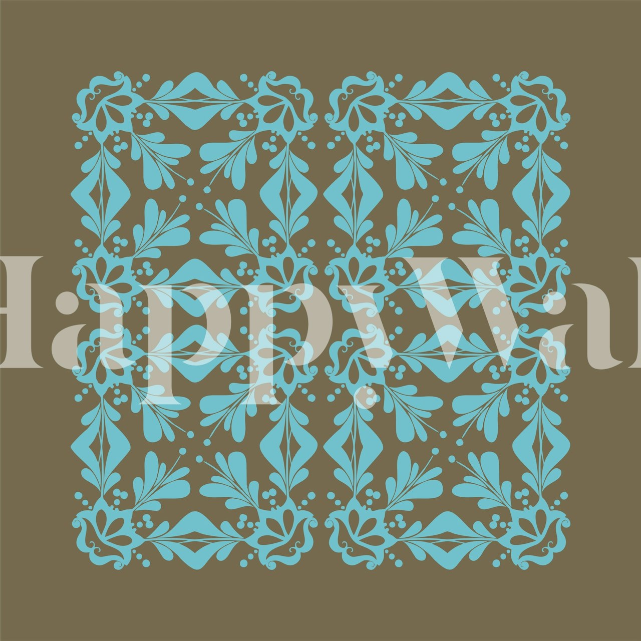 Turquoise floral patterns on brown background wallpaper
