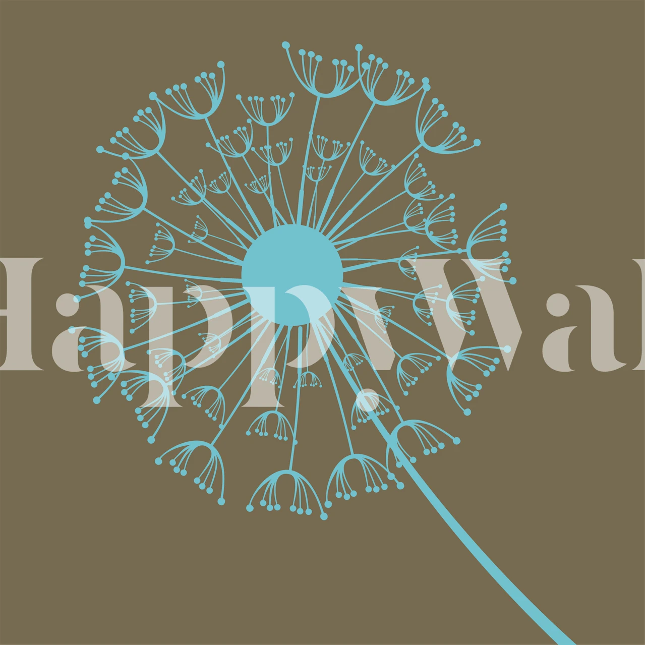 Coffee brown cyan dandelion Tapetdesign