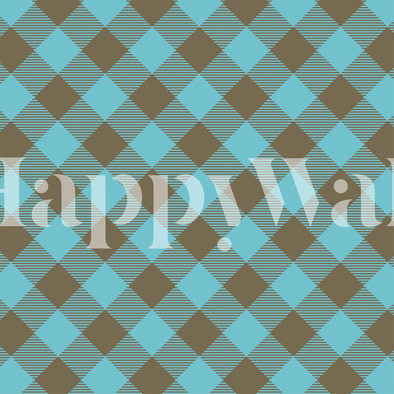 Brown and turquoise gingham pattern wall mural