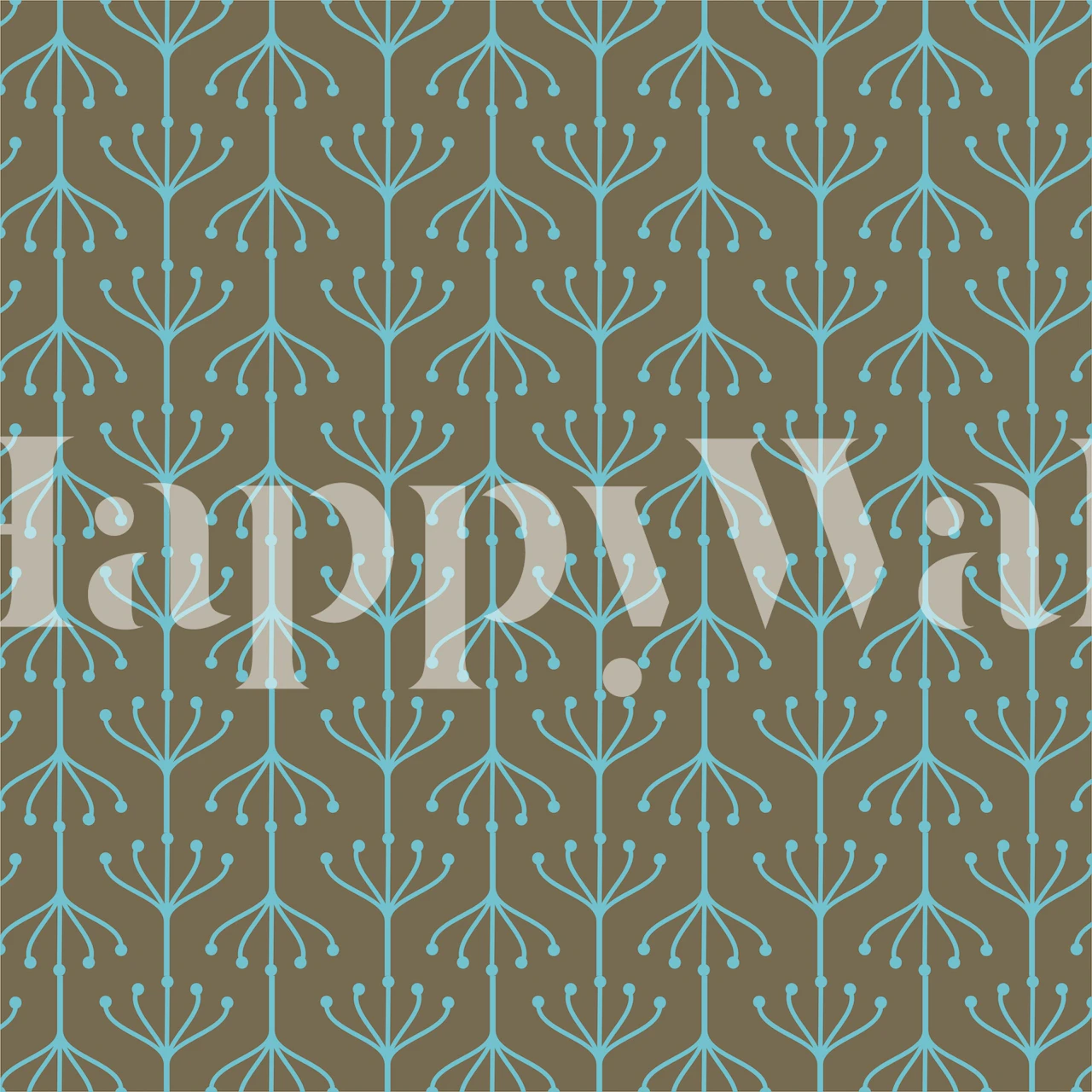 Taupe floral patterned wallpaper with blue ornamental designs