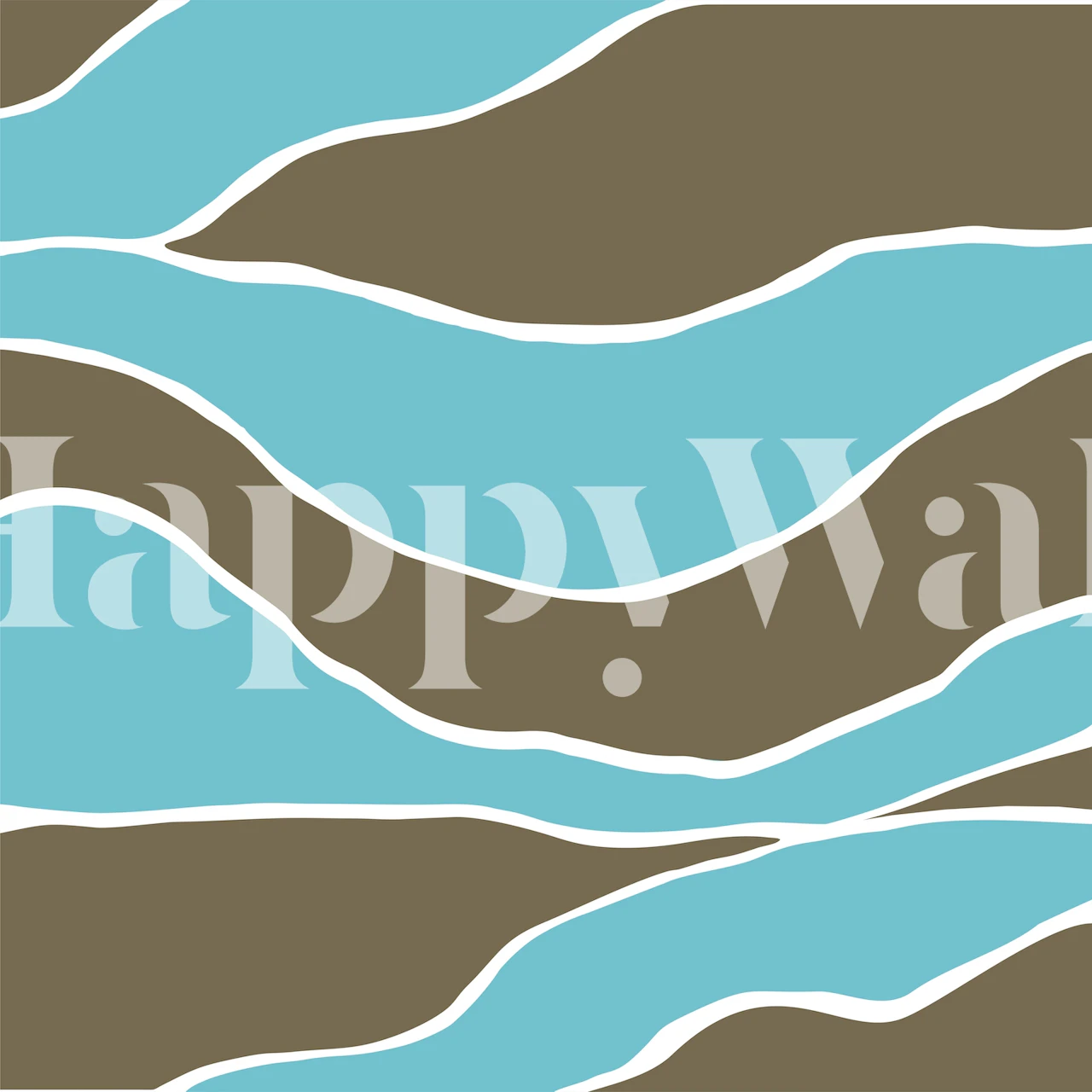 Abstract wavy pattern wallpaper in brown, teal and white.