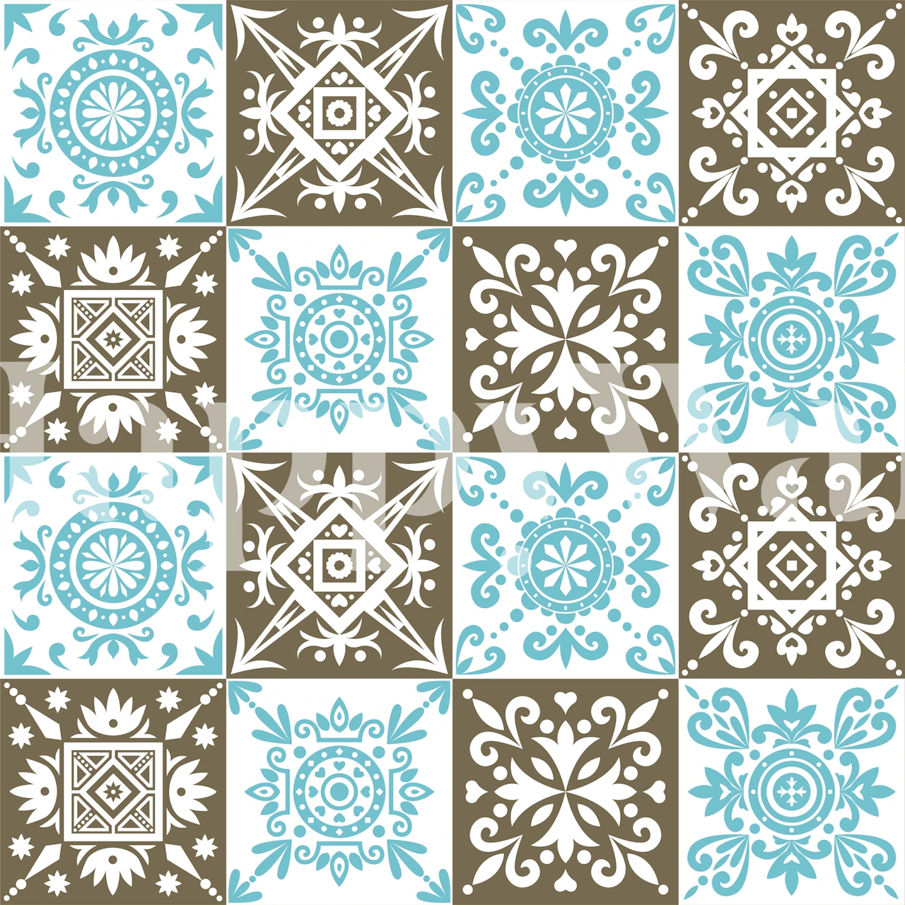 Turquoise and brown geometric tile design wallpaper.