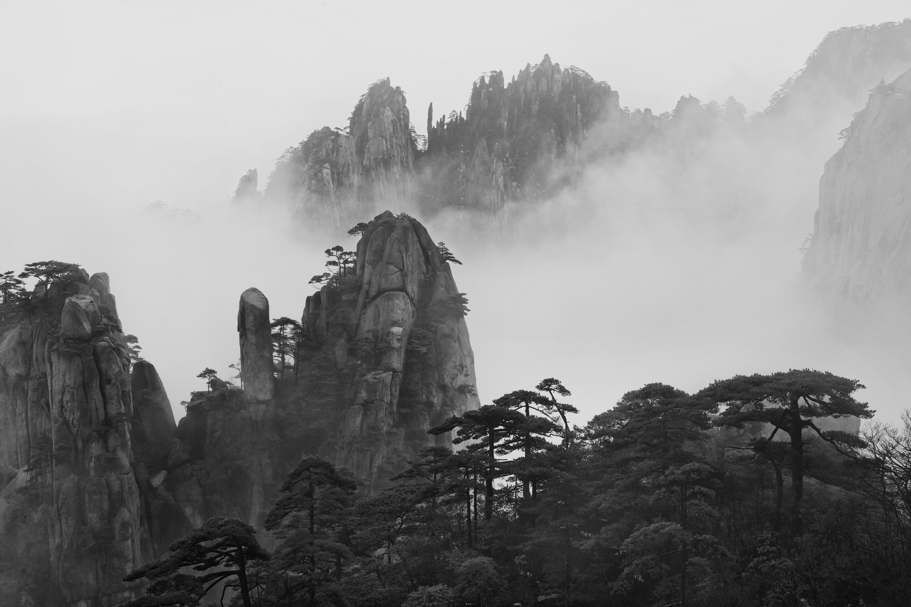Горы Хуаншань Китай акварель