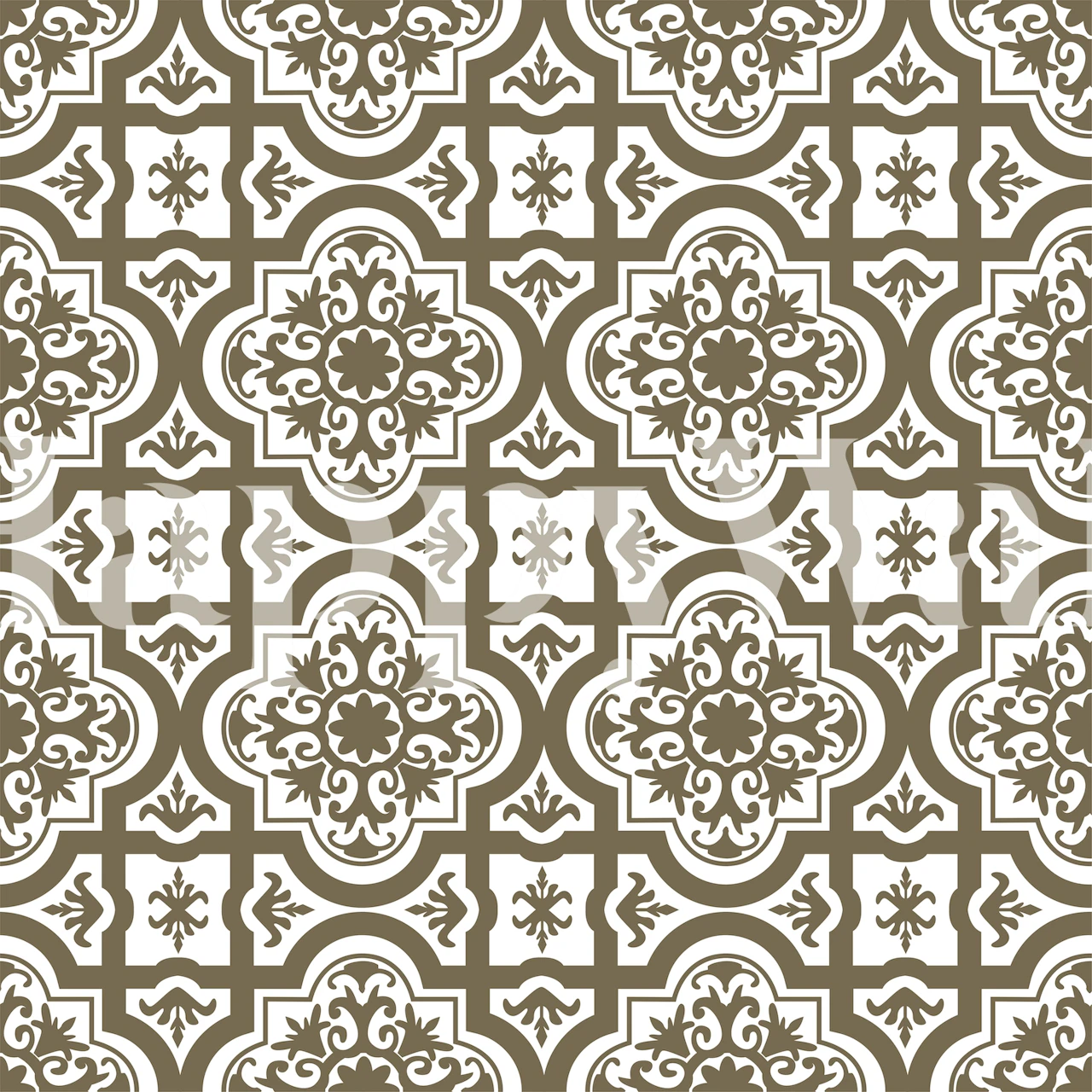Moroccan tile pattern in taupe and white wallpaper