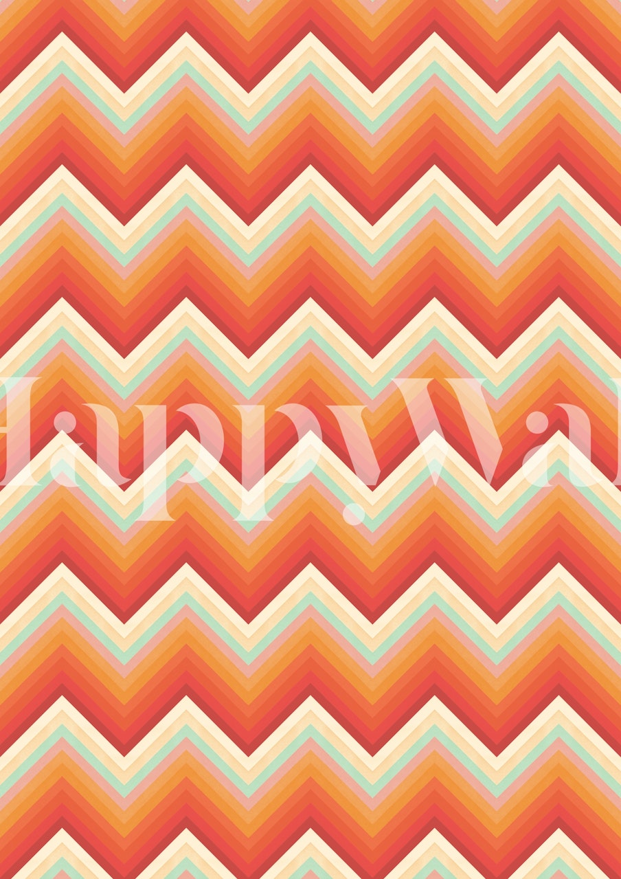 Bright orange chevron pattern with pastel accents wallpaper