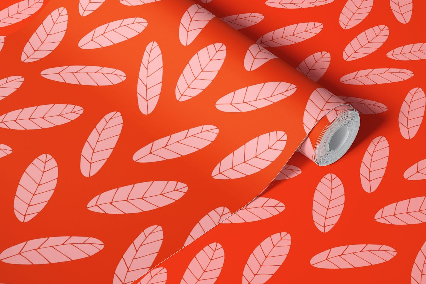 MOD LEAF Retro Scattered Leaves Blush Orange wallpaper roll