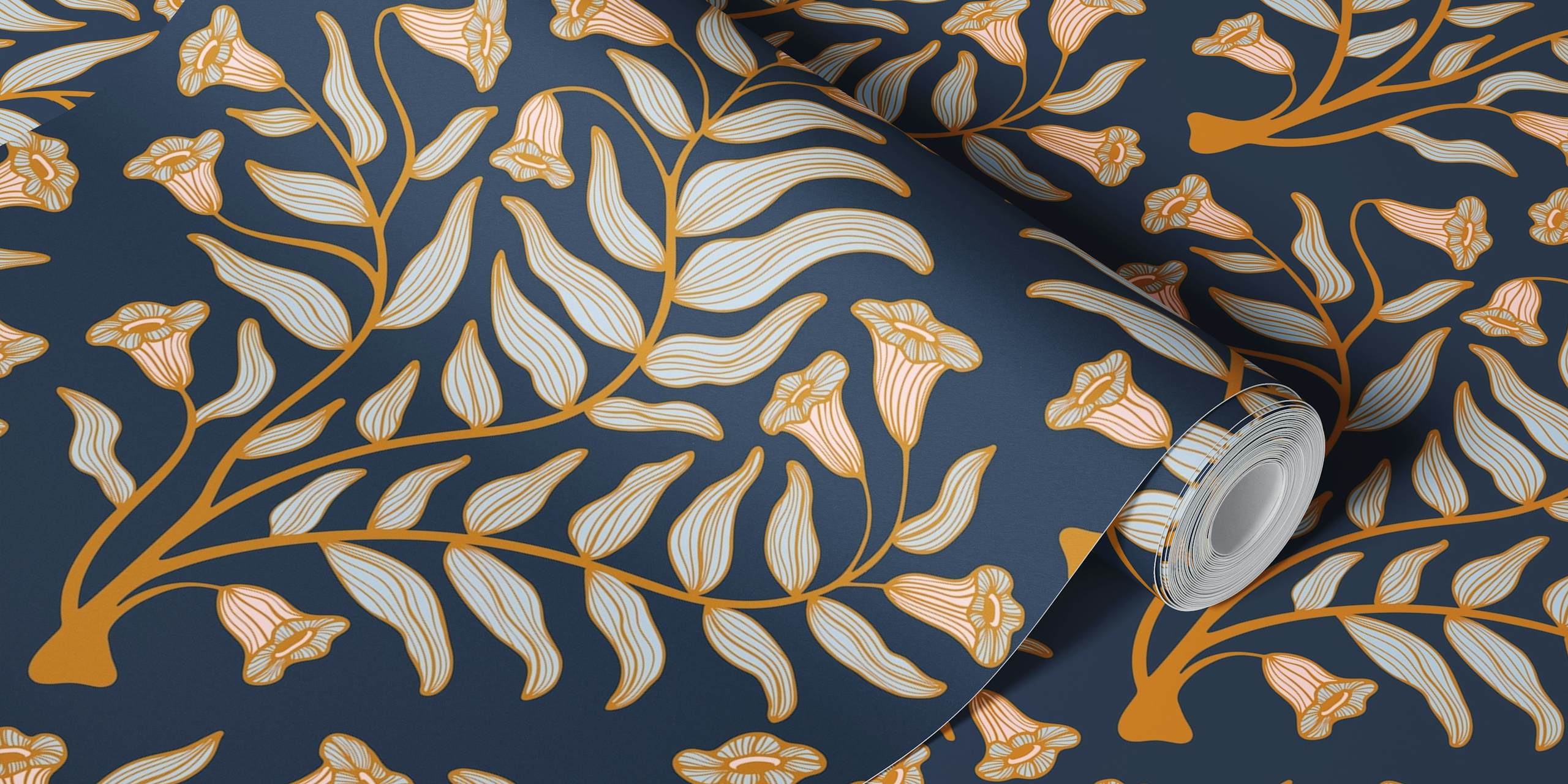 Tapeta damaskowa z kwiatami trąbki w pokoju