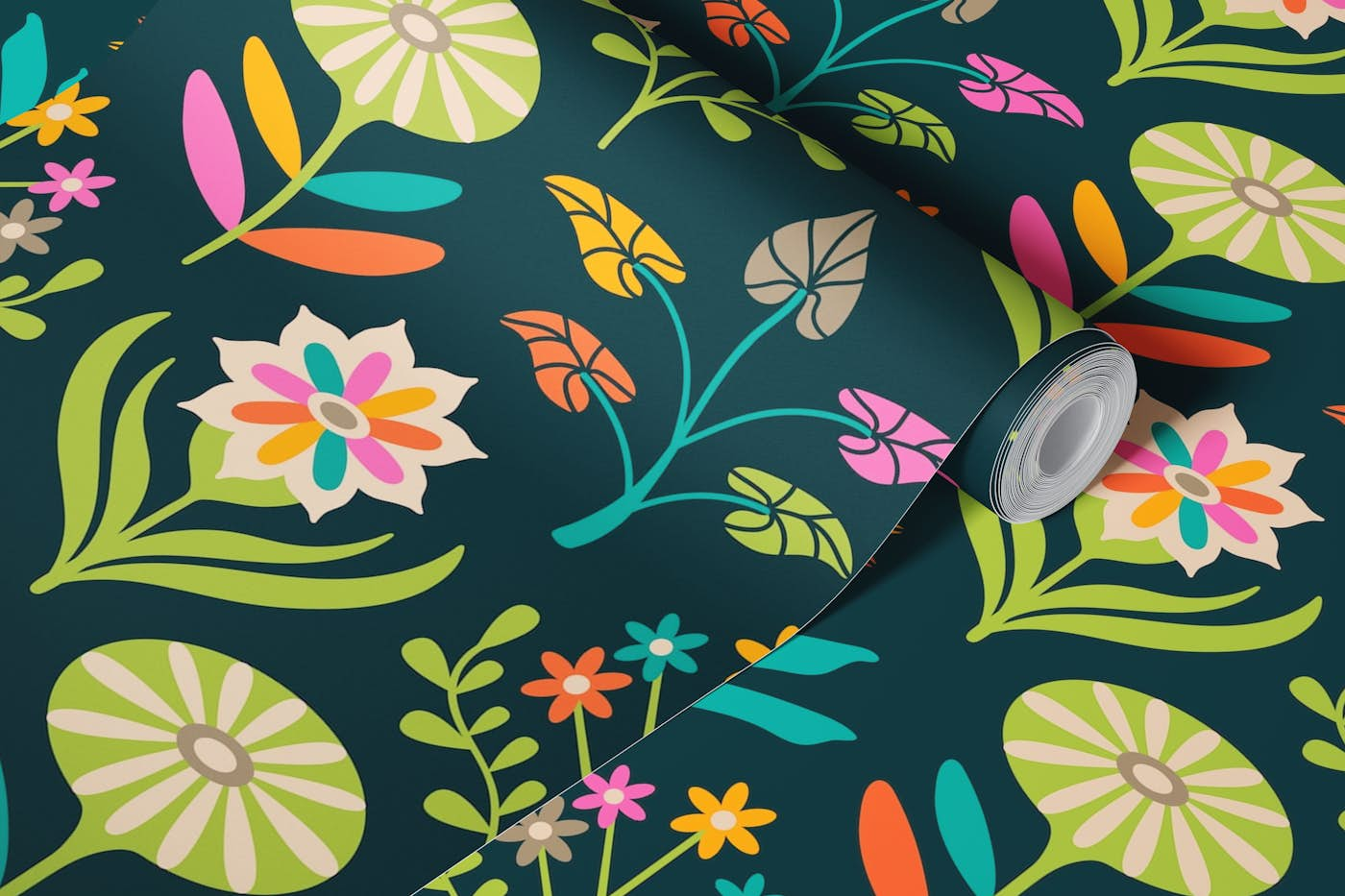 TAMI Mid-Century Scandi Retro Floral Bright wallpaper roll