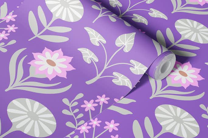 TAMI Mid-Century Scandi Retro Floral Purplewallpaper roll