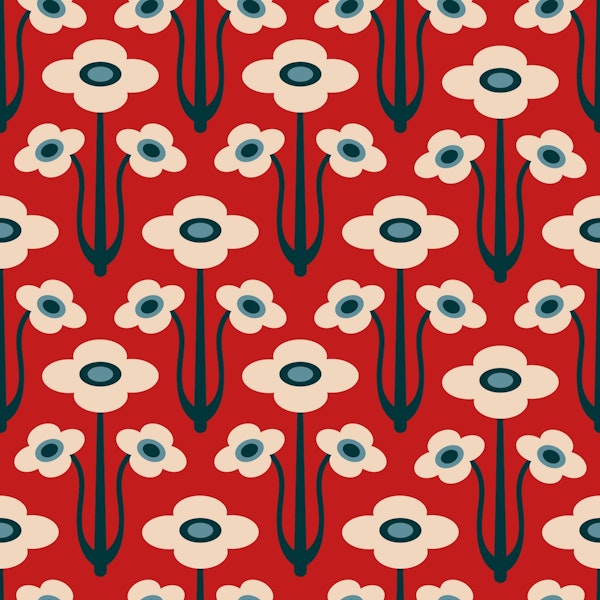 YVETTE Mid-Century Scandi Retro Floral Red