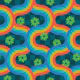 KYOTO Rainbow Wavy Stripe Floral Brights Teal