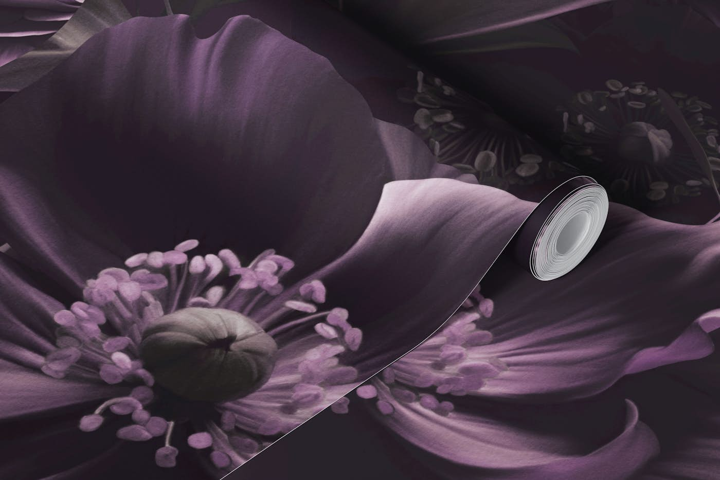 Opulent Baroque Flowers Moody Deep Purple wallpaper roll