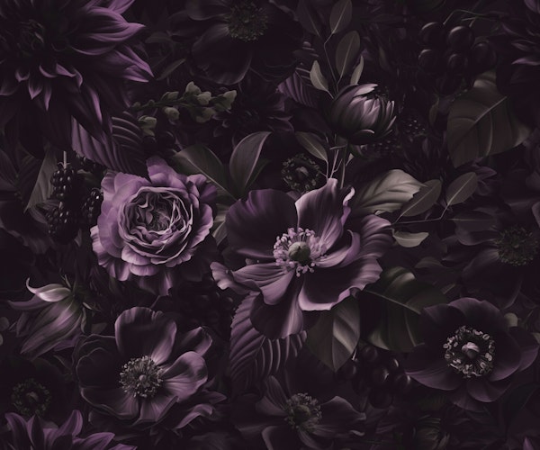 Opulent Baroque Flowers Moody Deep Purple
