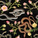 Snakes, roses and chinese calendar in black