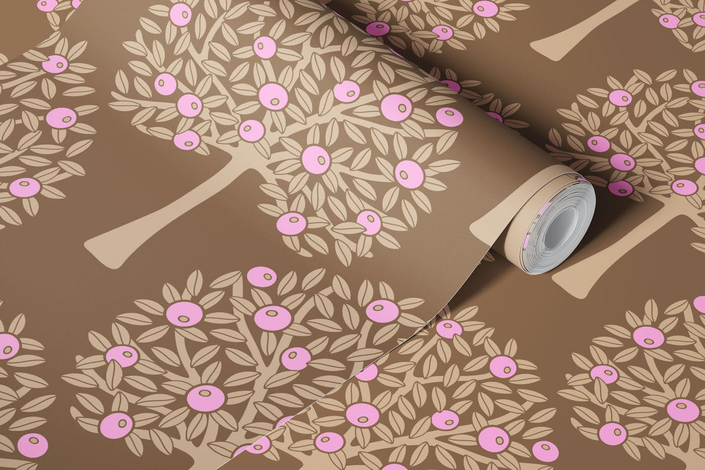 ORANGERIE Citrus Fruit Tree - Pink Brown wallpaper roll