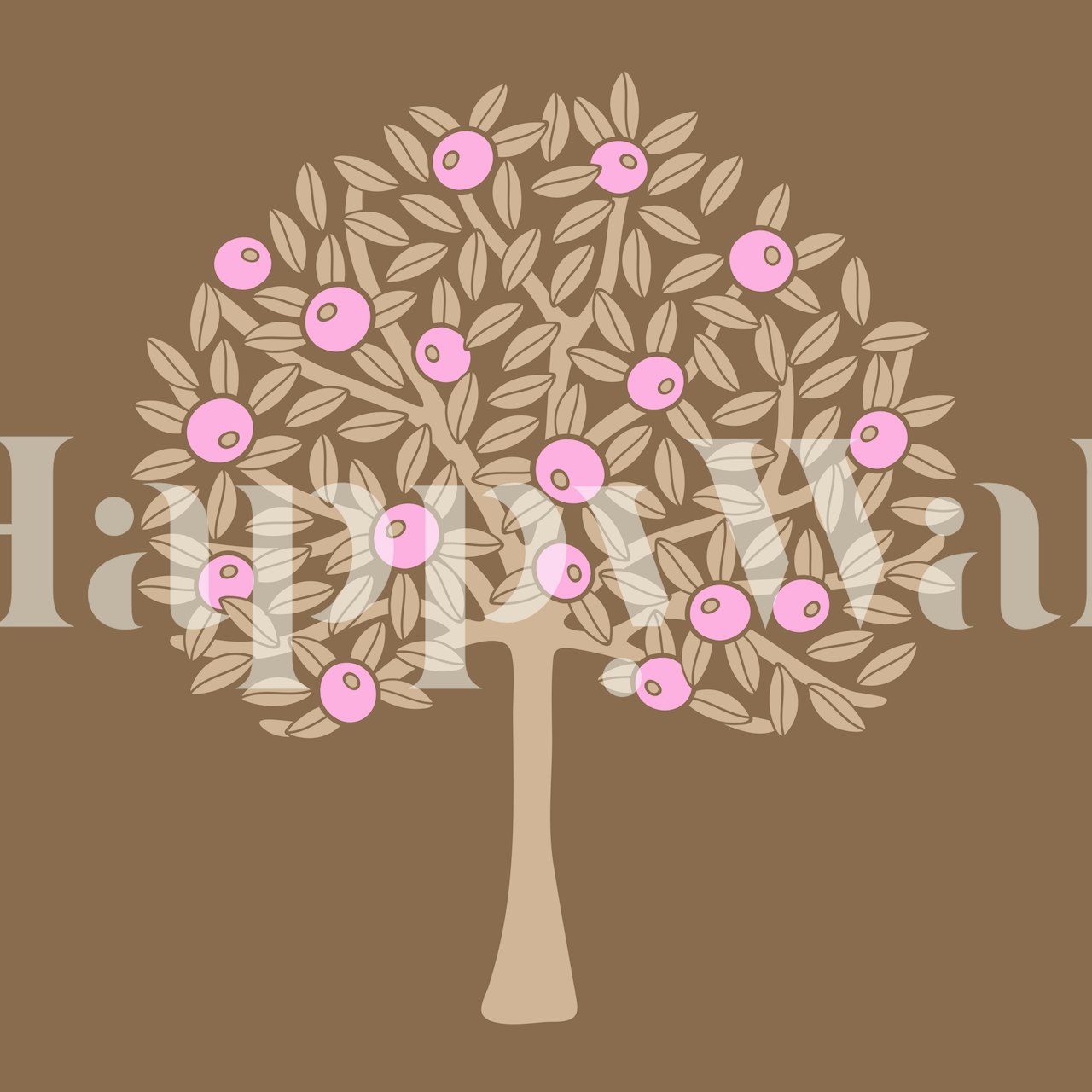 Stilisert rosa og brunt frukttre veggmaleri fra happywall.com