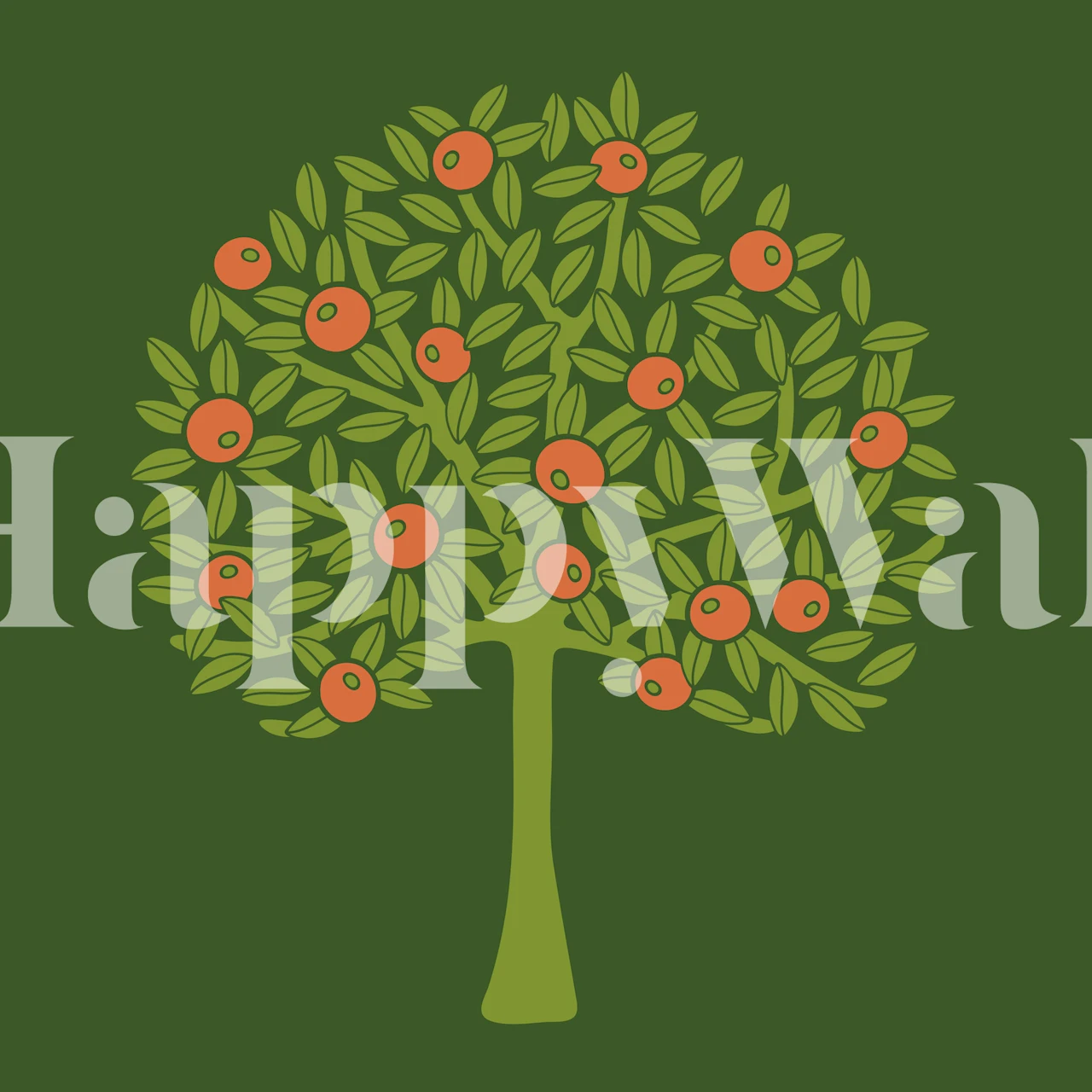 Avocado green wallpaper with fruit tree design