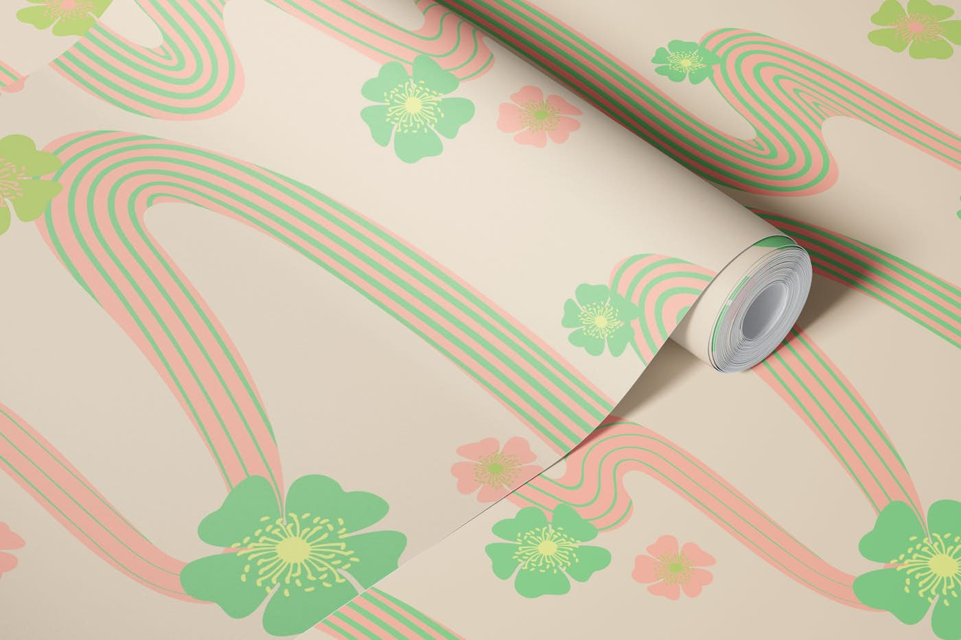 KIMONO Japanese Cherry Blossoms Wavy River wallpaper roll