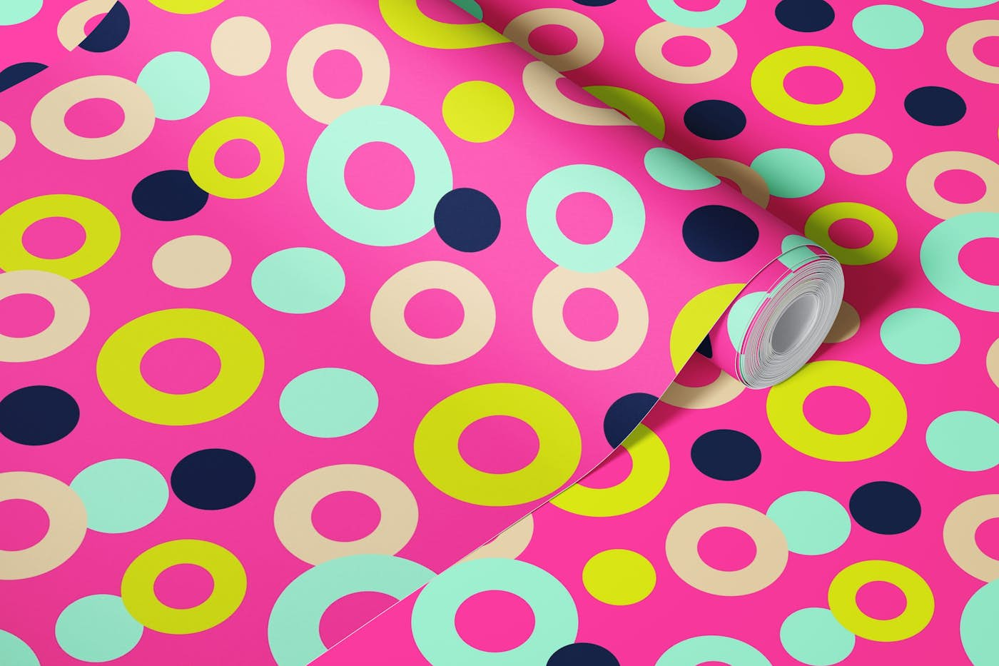 DROPS Polka Dots Rings Geometric - Hot Pink wallpaper roll