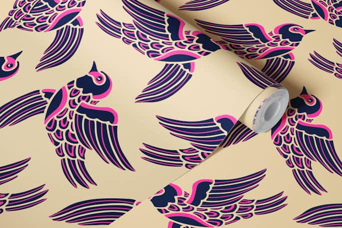 BIRDS FLYING HIGHER Nature Wildlife - Pinkwallpaper roll