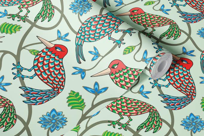 THREE LITTLE BIRDS Cute Kawaii Bird Flowerswallpaper roll