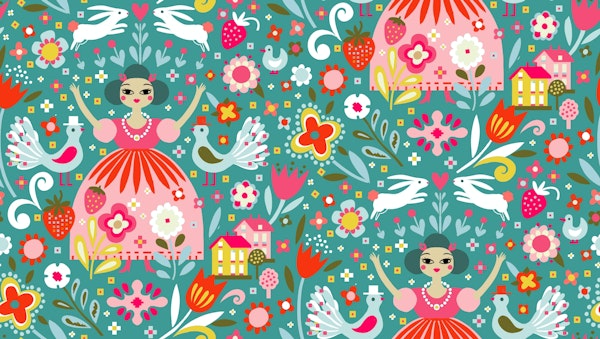 blooming spring folk art turquoise