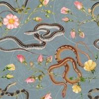Snakes, roses and chinese calendar in slate behang
