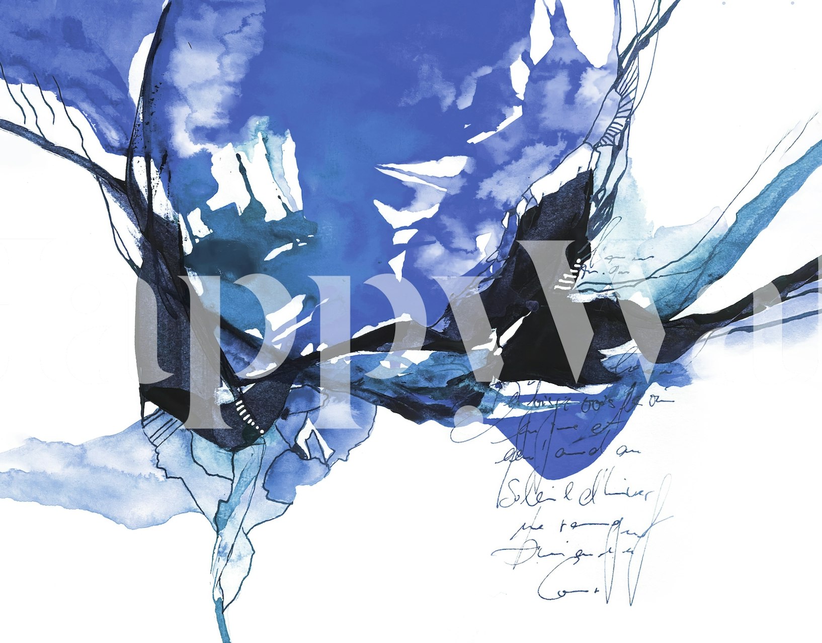 Abstract blue and black art as wallpaper in room