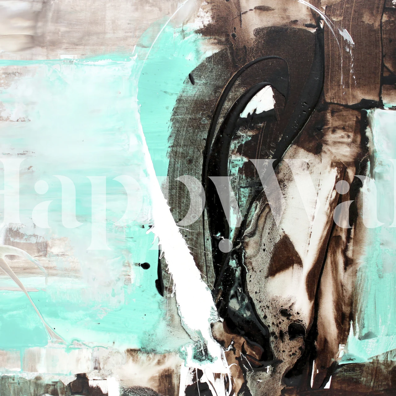 Make The Jump Abstrakte Kunst Wandbild mit blaugrünen und braunen Tönen und kräftigen schwarzen Strichen