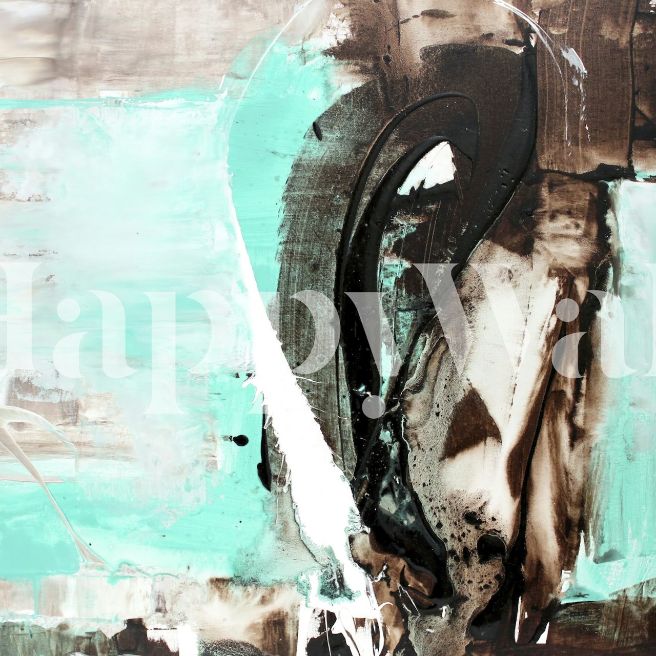 Make The Jump Abstract Art wall mural with teal and brown tones and bold black strokes