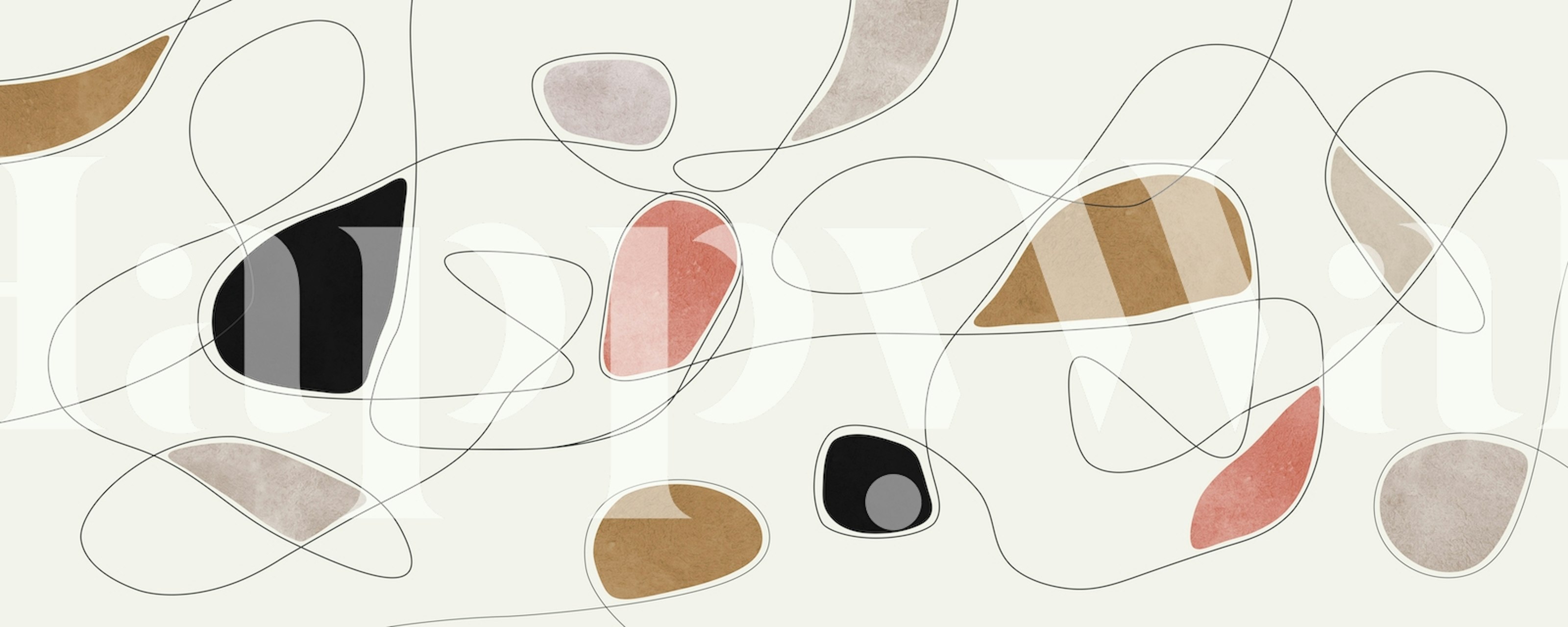 Carta da parati con linee e pennellate astratte 3 in tonalità neutre e terrose