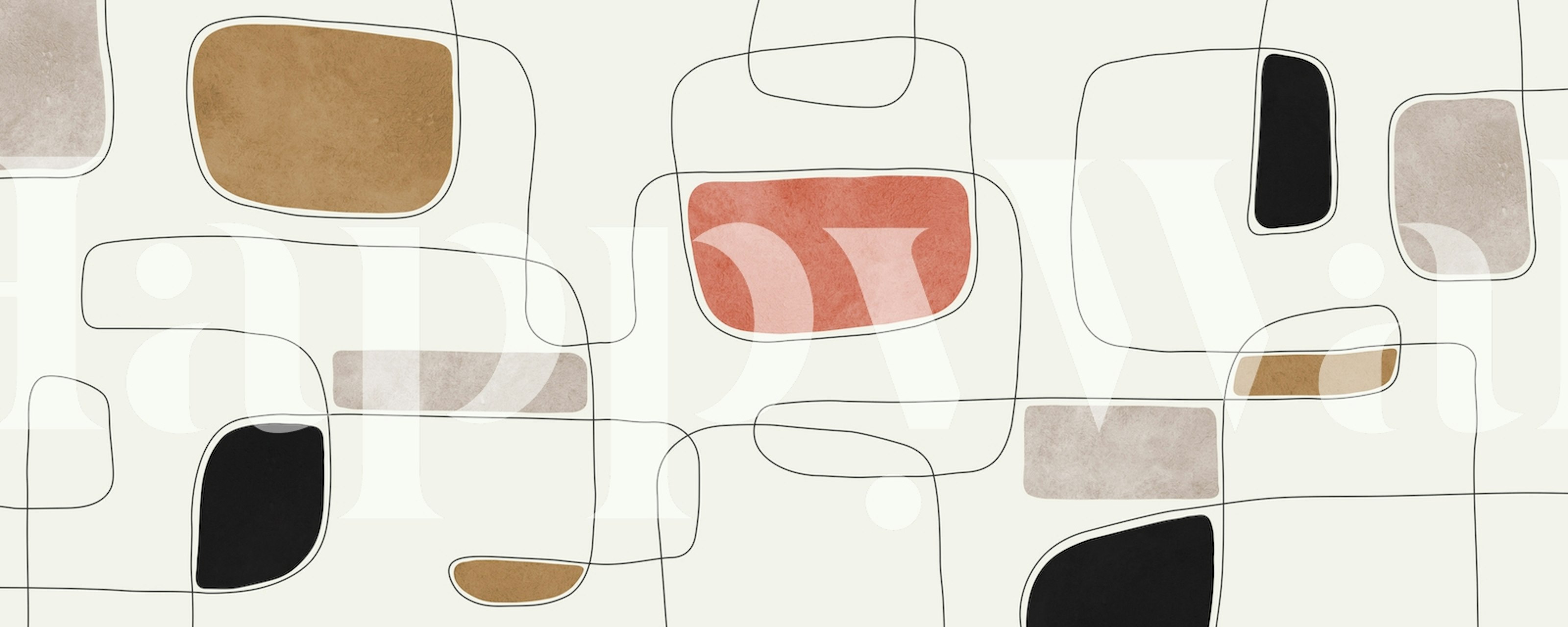 Abstract lines and brushstrokes wall mural in terracotta, beige, and black