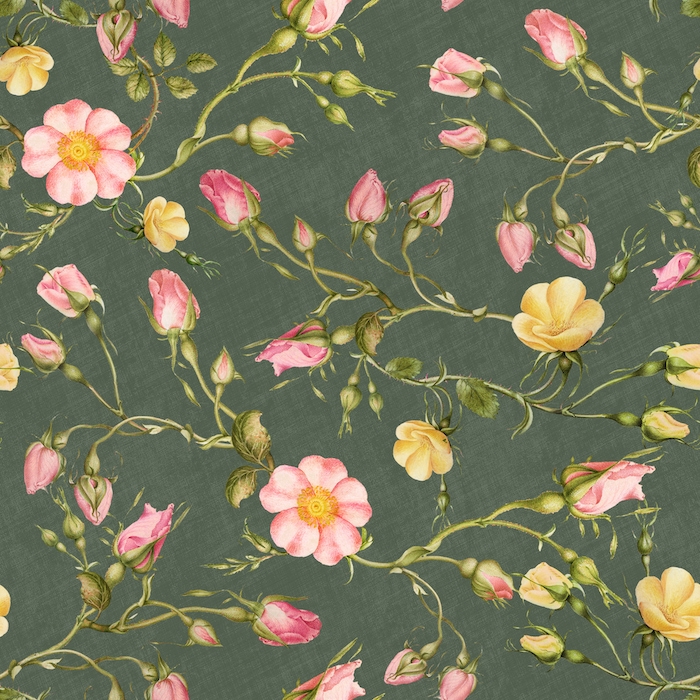Vintage Floral Wallpaper in Green and Pink