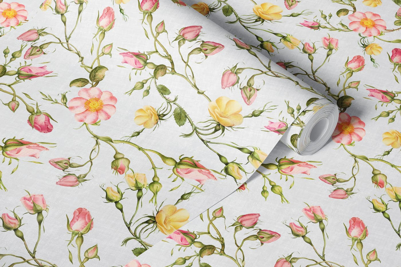 Vintage Roses in stone white wallpaper roll