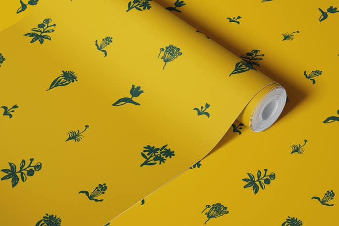 Sparse floral citrinewallpaper roll