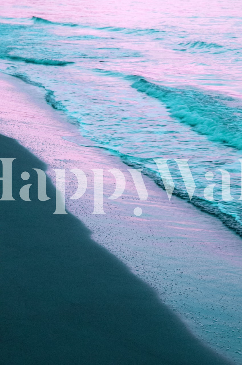 Abstract ocean waves in pink and teal colors wallpaper