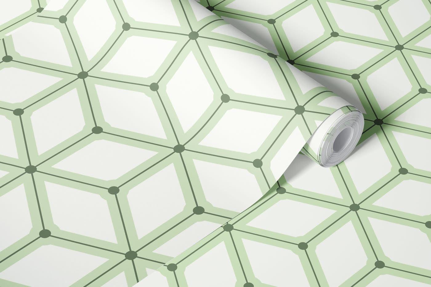 Modern Sage Mid-Century Bauhaus Cubes Grid wallpaper roll