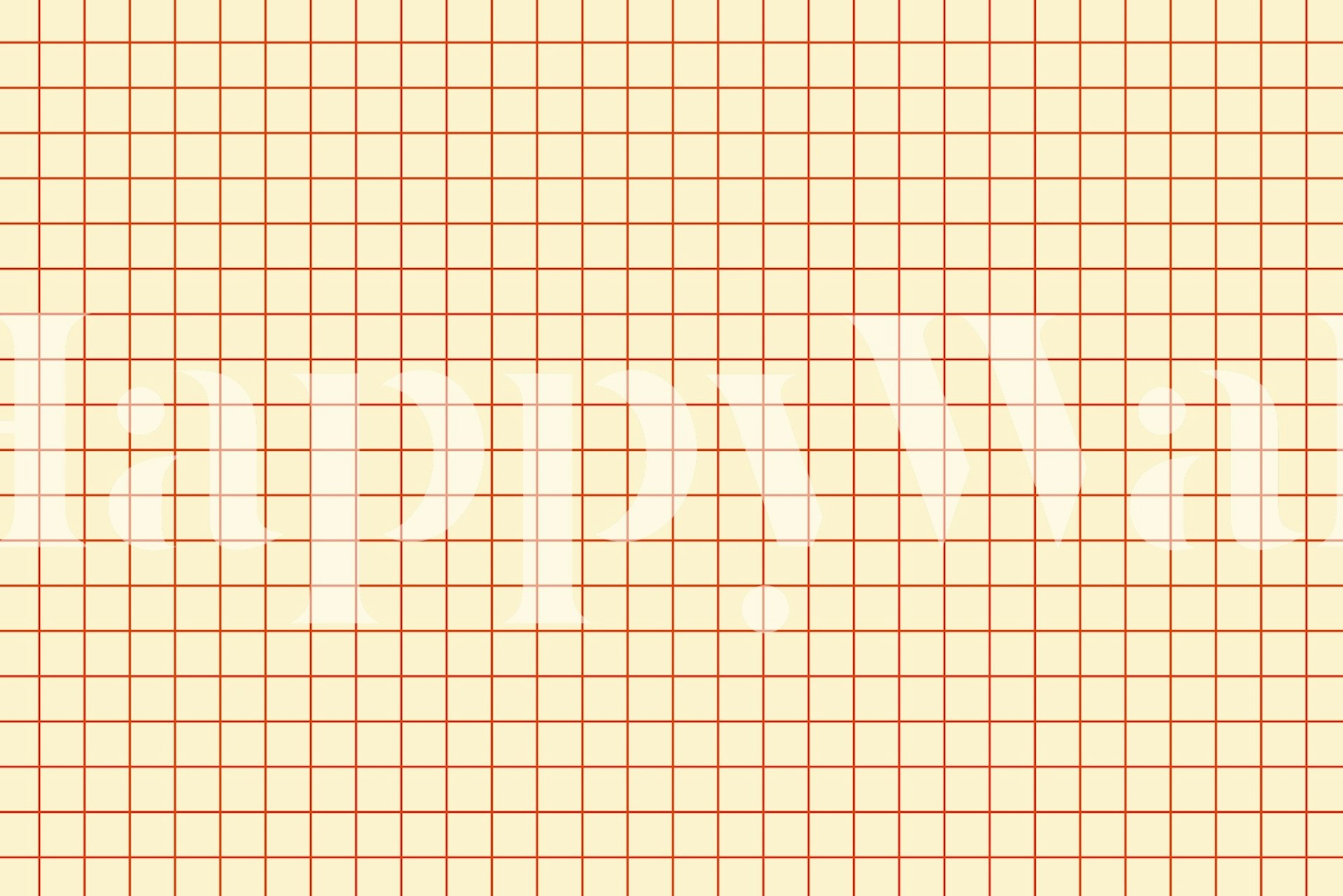 Beige wallpaper with red grid pattern, geometric design, tiles