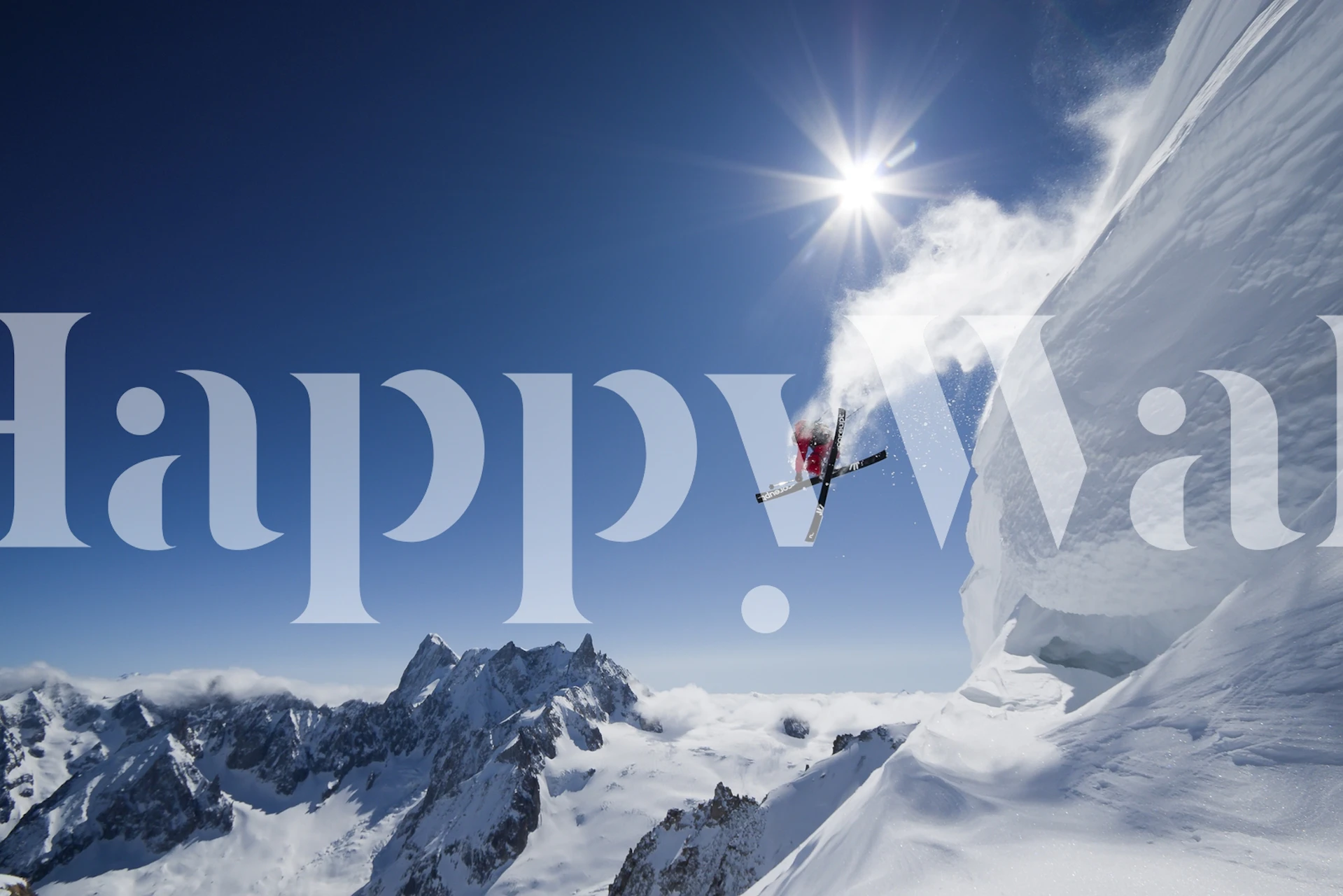 Skier in mid-jump on snowy mountain with clear blue sky wall mural