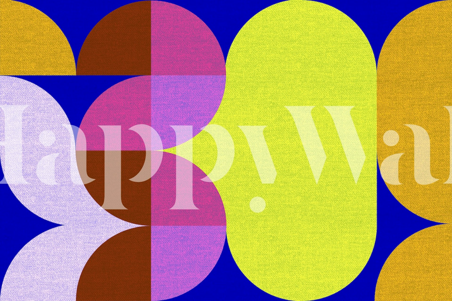 Abstract mid-century modern Bauhaus-inspired wall mural with neon color palette